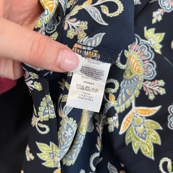 Loft Blue Floral Paisley Print Long Sleeve Blouse Size Medium - Picture 3 of 6
